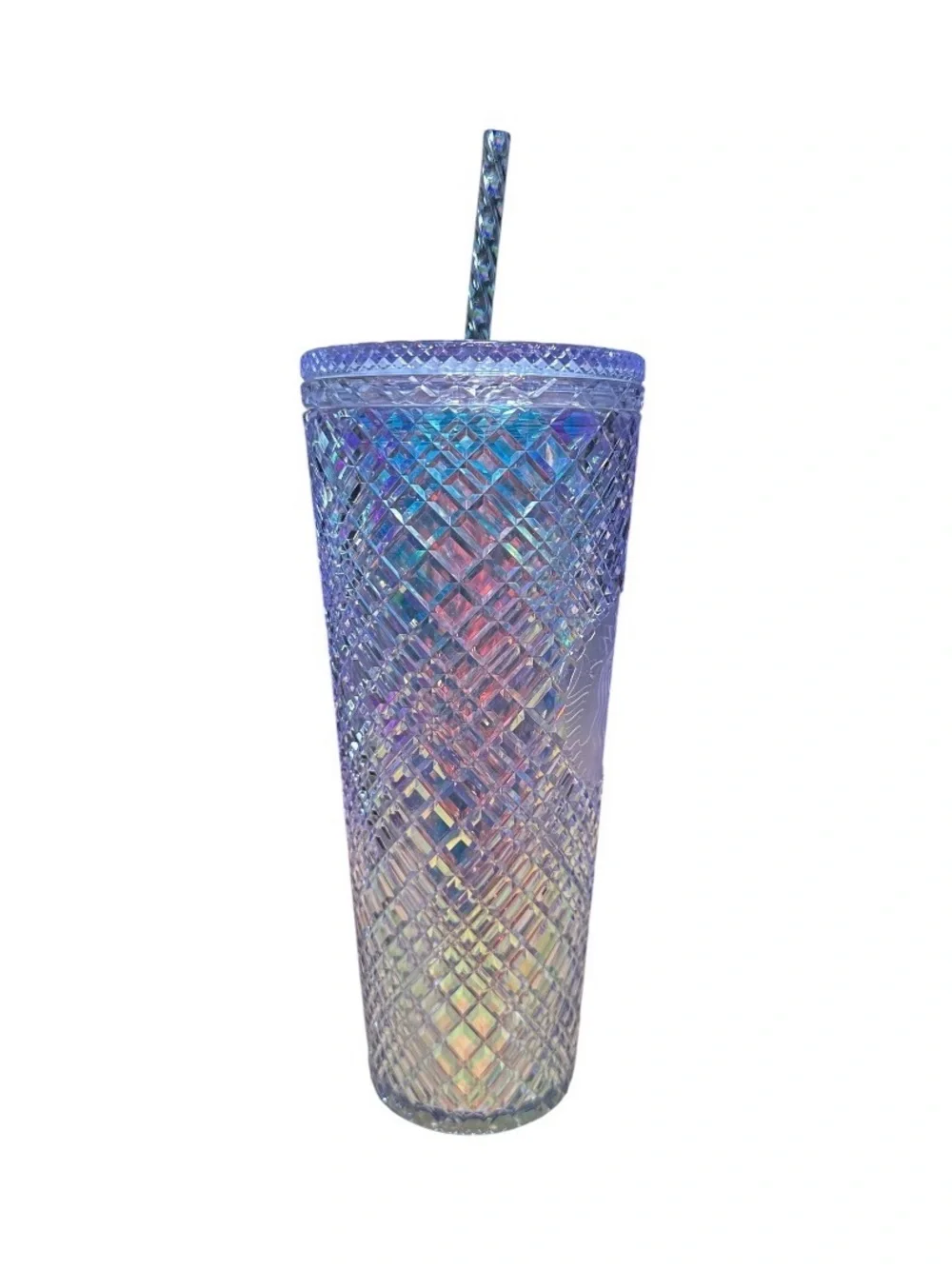2022 Starbucks Iridescent Blue-Purple Diamond Tumbler with Straw